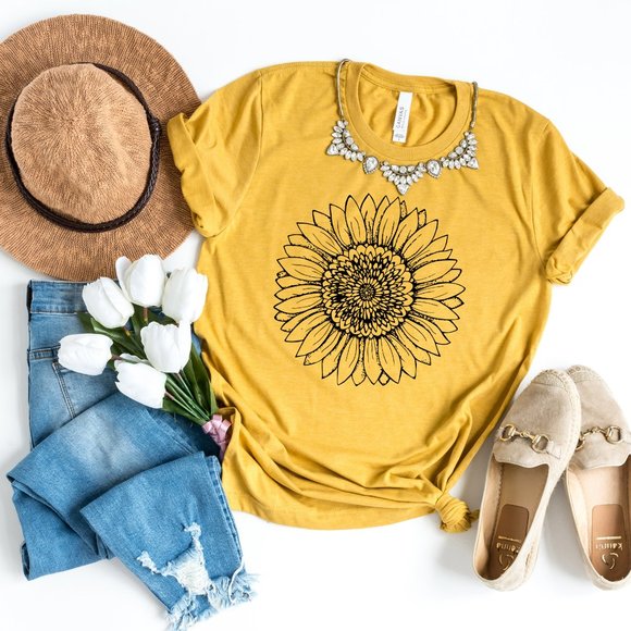 HP 🎉 Sunflower Graphic T shirt Mustard Yellow NEW - Picture 4 of 5